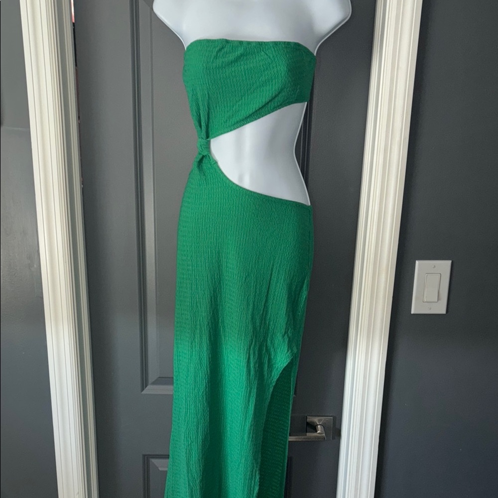 Green Strapless cutout dress